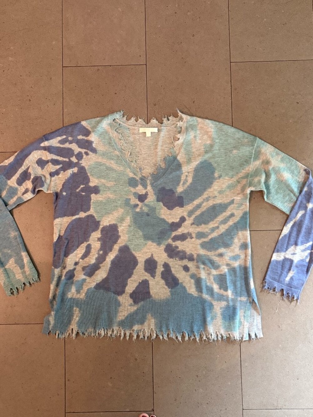 Lisa Todd Blue/Purple Tie-Dye linen/cotton Sweater Raw Edge-Small